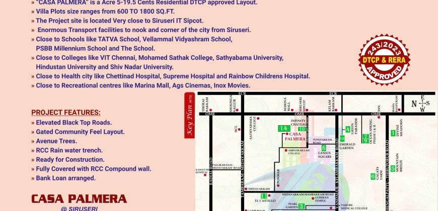 Dtcp/rera Approved Plots For Sale In Omr Siruseri , Diamond Reality Casa Palmera – Rs 4600 /Sqft